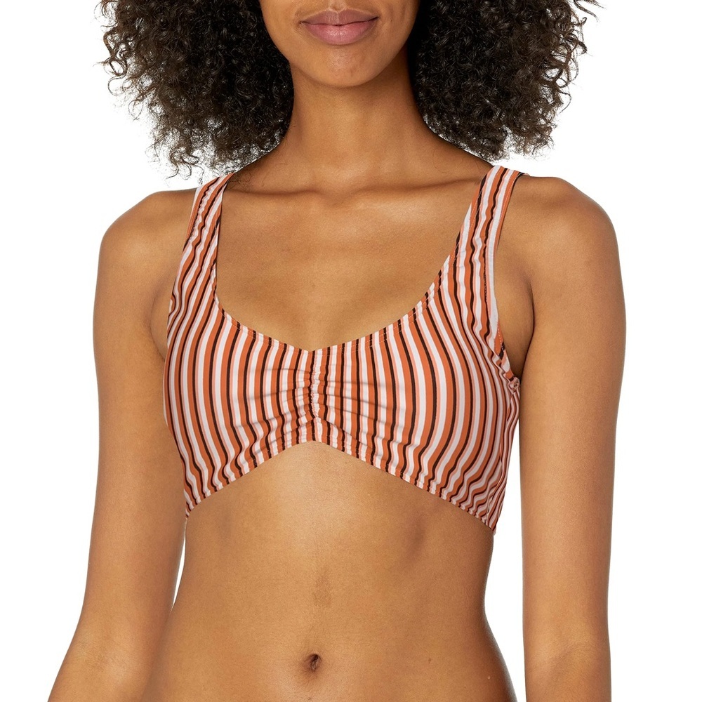 Women's | Roxy Striped Bikini Top Ruched Front Swim Top | Medium - Picture 2 of 5